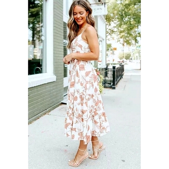 LAST ONE! Plus Size ALAINA White And Floral Maxi Dress With Tie Waist - Picture 2 of 7